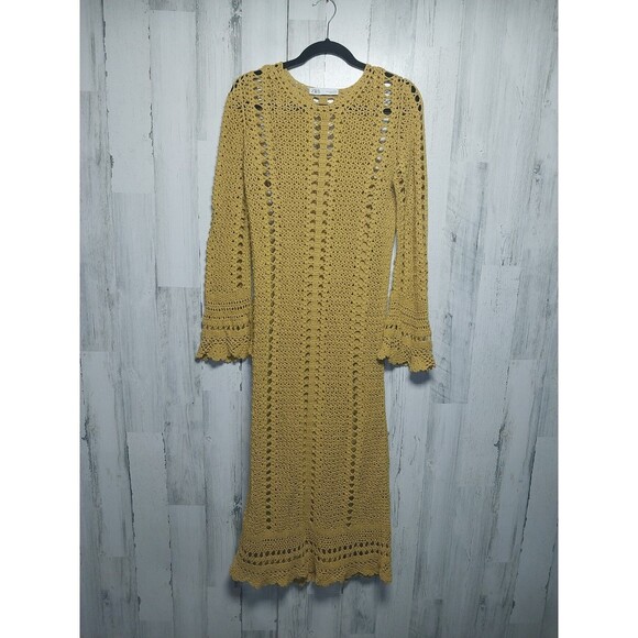 Zara Yellow Crochet Maxi Dress - Picture 1 of 7